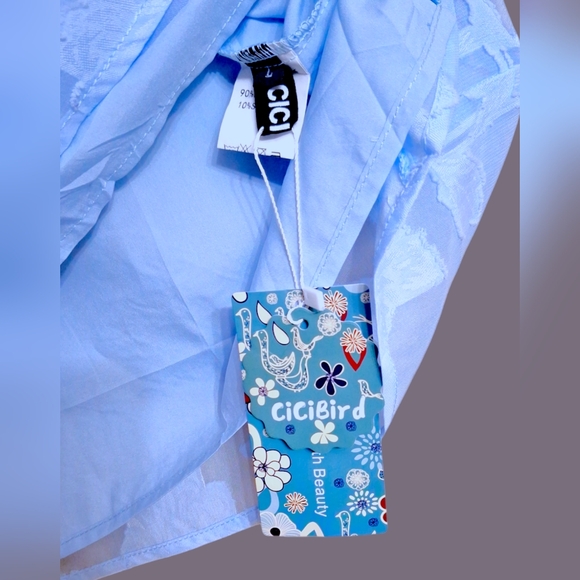 Womens blue top size Large sheer overlay short-sleeved blouse work - Picture 4 of 7